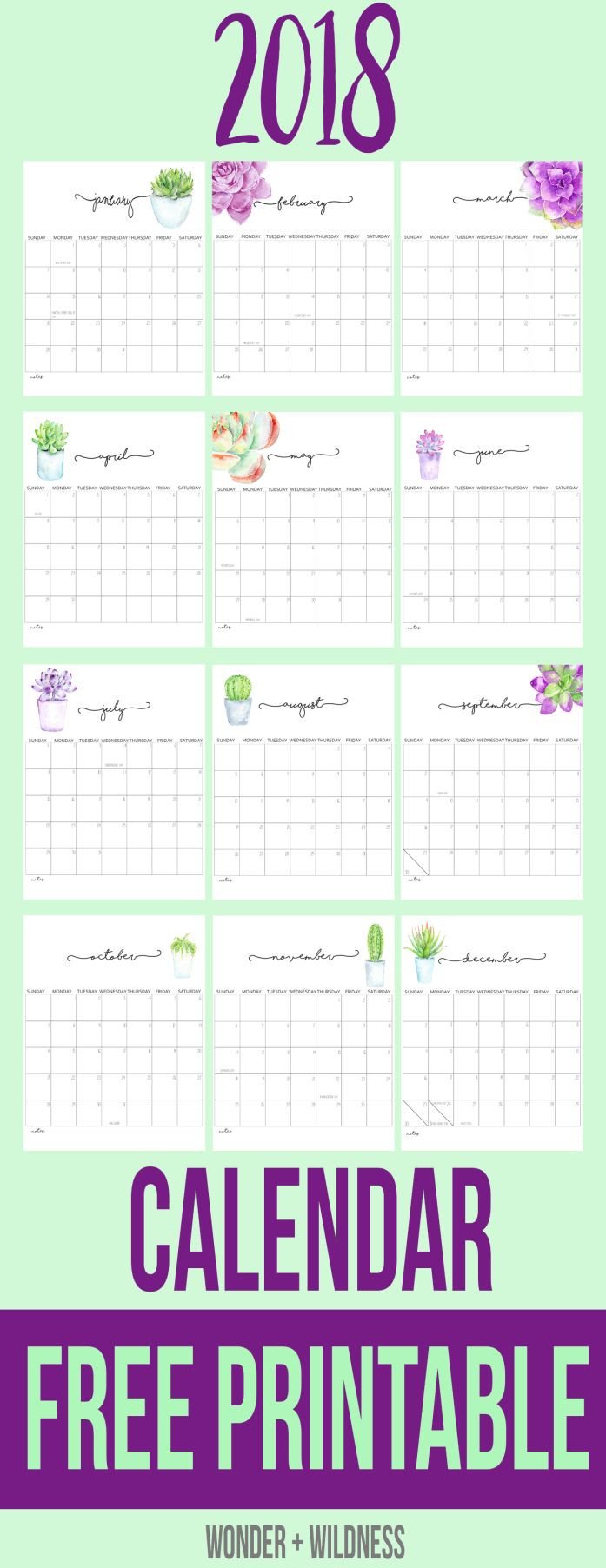 Printable Monthly Calendar Template Free 2018 Printable Calendar Pretty Calendar with
