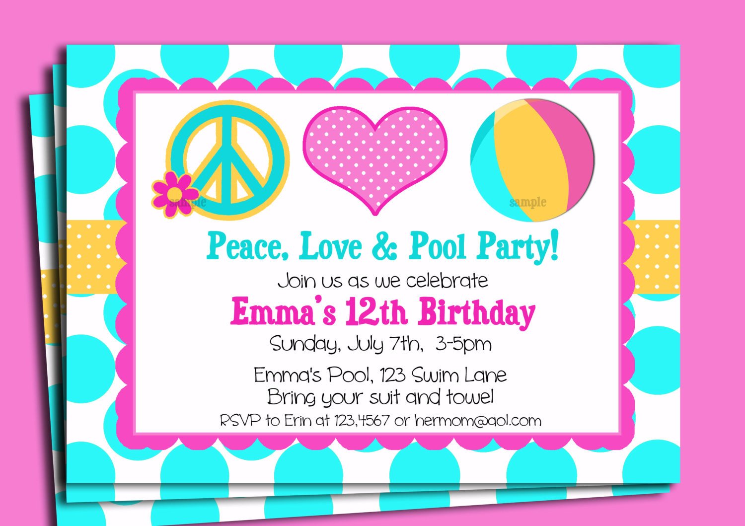 Printable Pool Party Invitations Pool Party Invitation Printable or Printed with Free Shipping