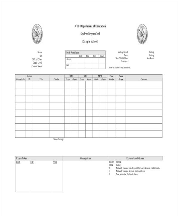 Printable Report Card Template Blank 7 Printable Report Card Template Excel Pdf source