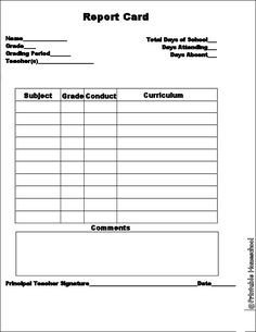 Printable Report Card Template Downloadable Homeschool Report Card Template