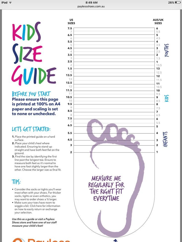 Printable Shoe Size Chart Printable Kid S Shoe Size Chart From Payless Shoes