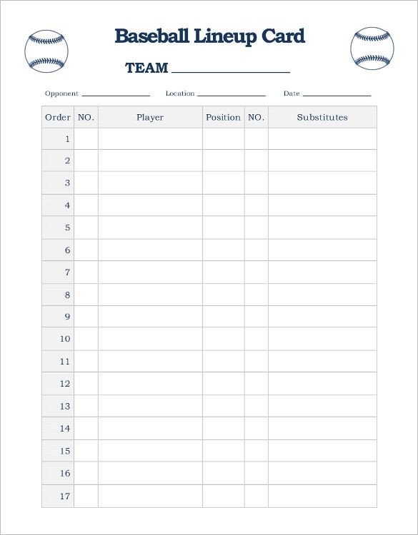 Printable softball Lineup Cards Baseball Line Up Card Template – 9 Free Printable Word
