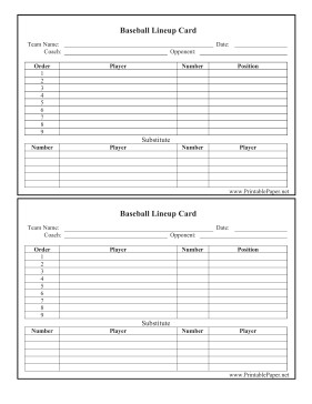 Printable softball Lineup Cards Printable Baseball Lineup Card
