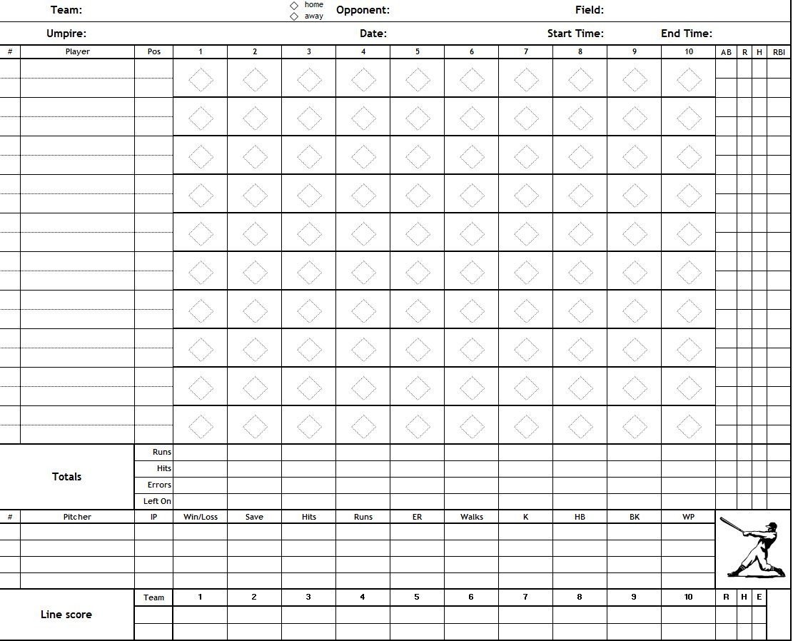 Printable softball Score Sheet Printable Baseball Scoresheet Zoroblaszczakco