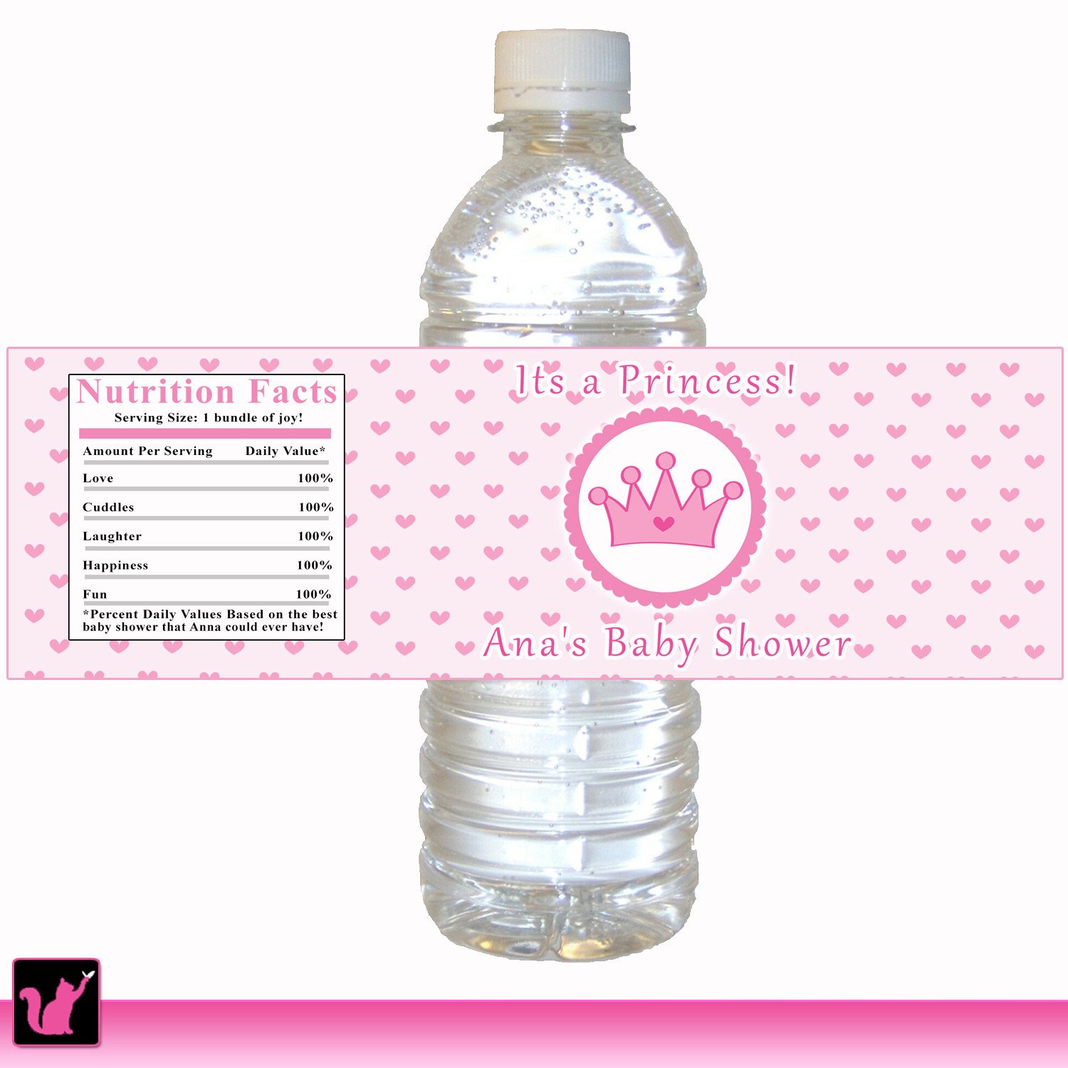 Printable Water Bottle Labels Printable Personalized Pink Hearts Crown Princess Water Bottle