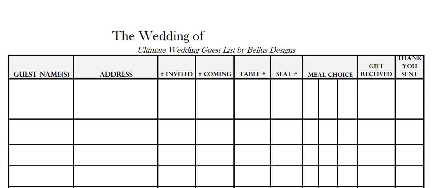 Printable Wedding Guest List 17 Wedding Guest List Templates Excel Pdf formats