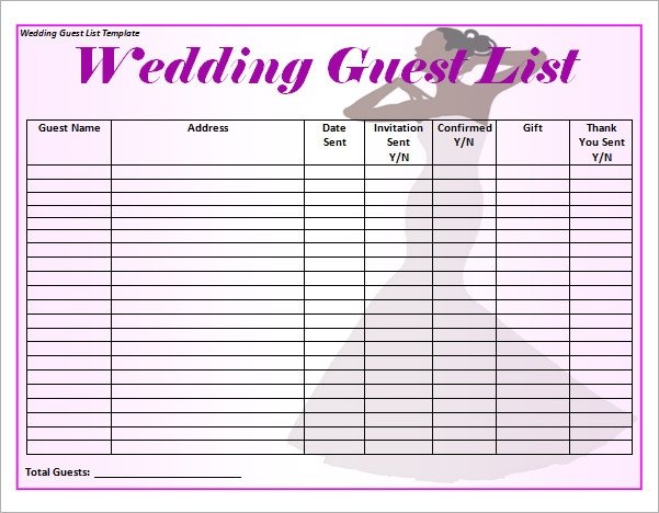Printable Wedding Guest List 17 Wedding Guest List Templates Pdf Word Excel