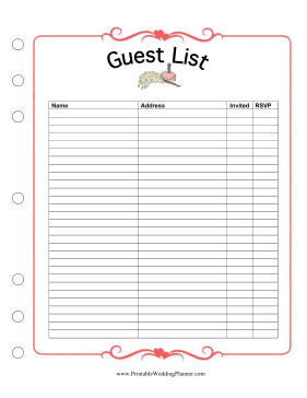 Printable Wedding Guest List Guest List