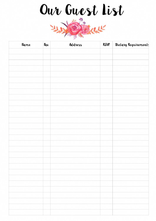 Printable Wedding Guest List This Free Printable Wedding Guest List Templates Will Help