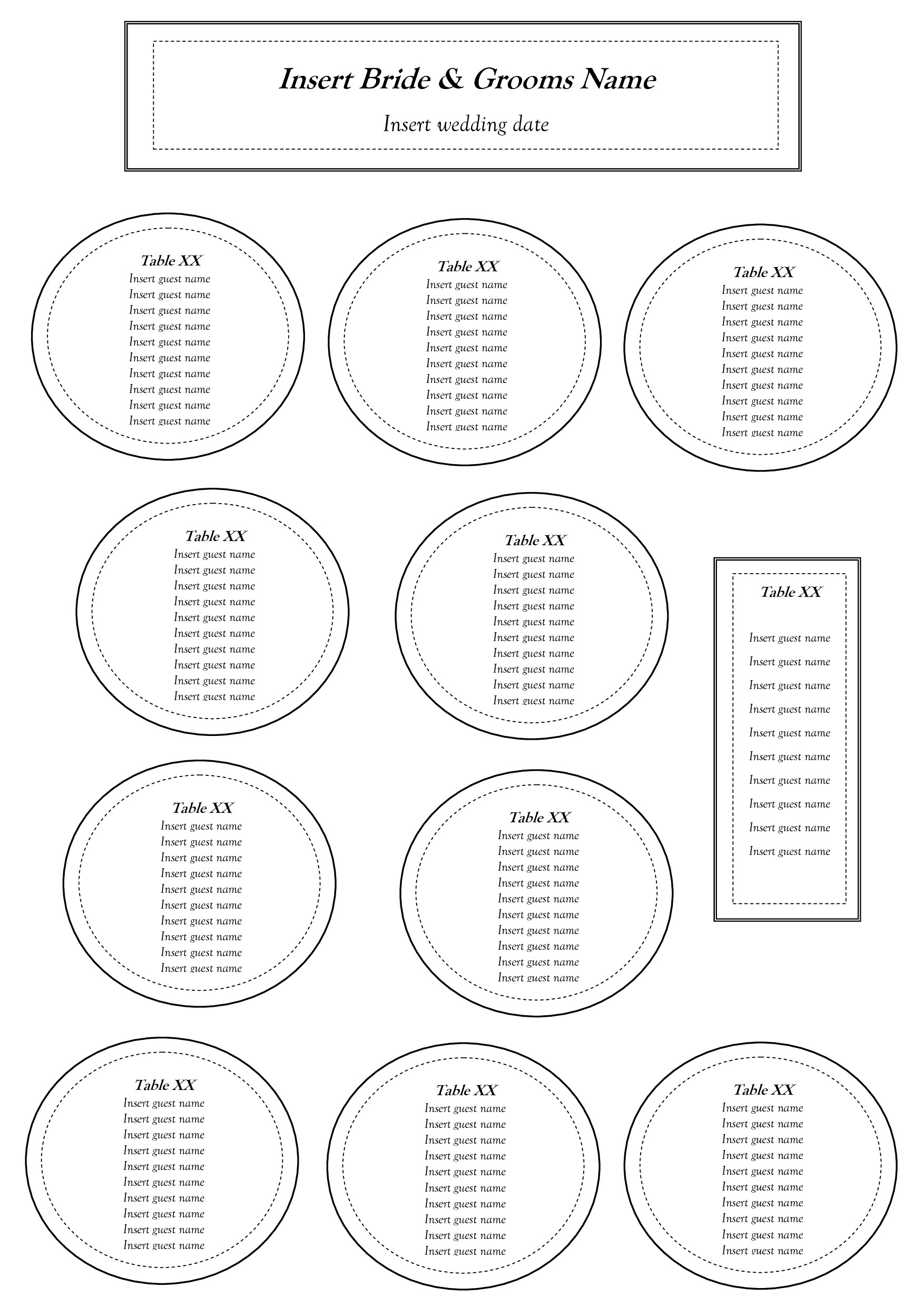 Printable Wedding Seating Chart Free Table Seating Chart Template