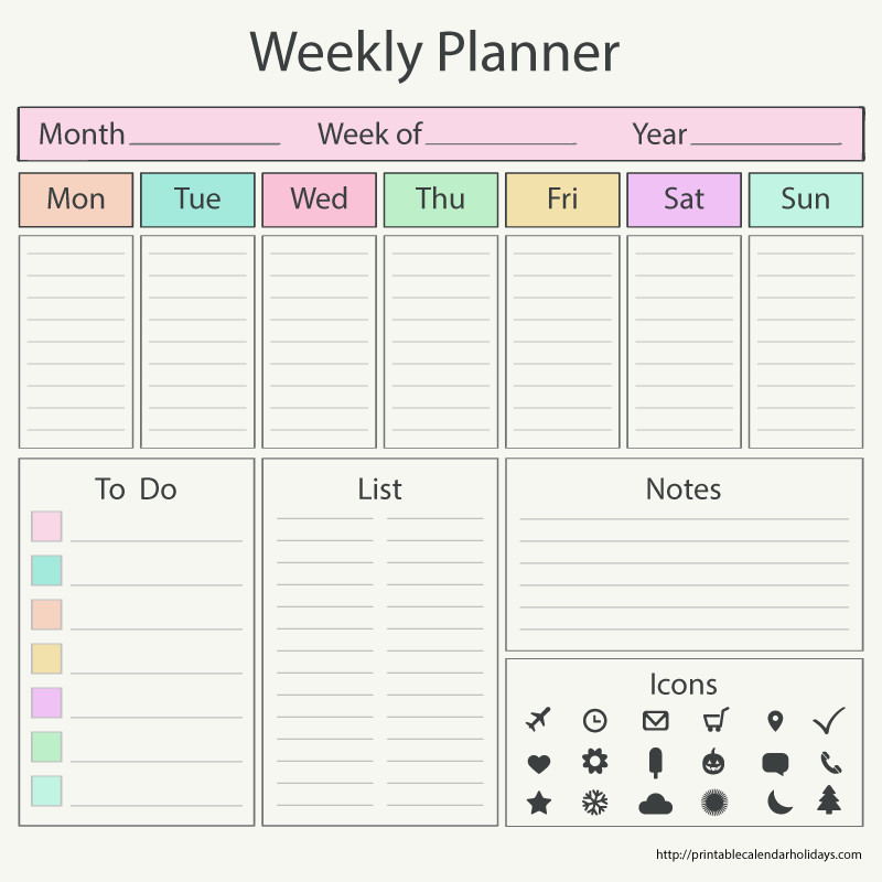 Printable Weekly Planner Template Weekly Calendar Printable for Pdf Printable 2017 2018