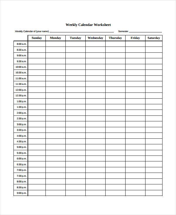 Printable Weekly Schedule Template Blank Weekly Calendar 9 Free Pdf Word Documents