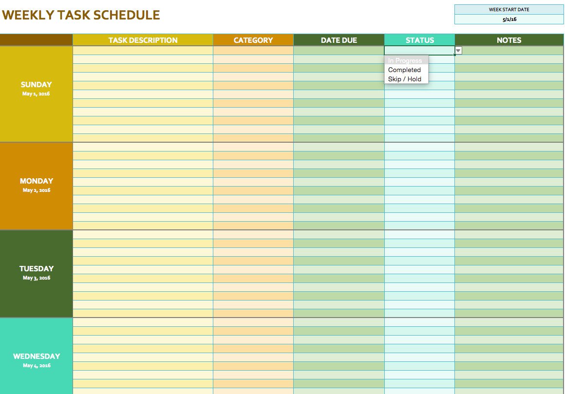 Printable Weekly Schedule Template Free Weekly Schedule Templates for Excel Smartsheet
