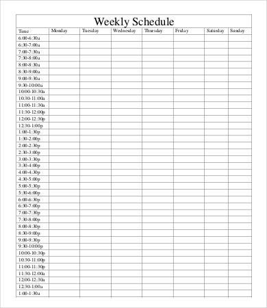 Printable Weekly Schedule Template Week Schedule Template 12 Free Word Excel Pdf
