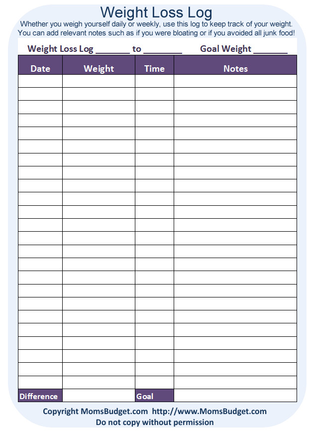 Printable Weight Loss Chart Weight Loss Log Free Printable Worksheet From