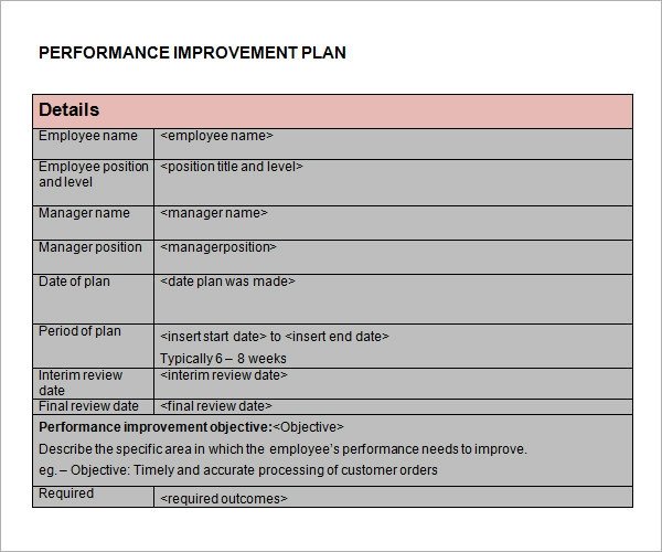 Process Improvement Plan Templates Performance Improvement Plan Template 14 Download