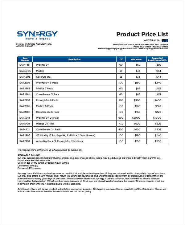 Product Price List Template 44 Price List Samples &amp; Templates Pdf Doc
