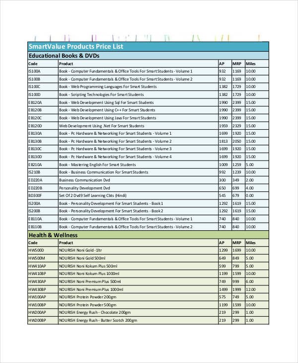Product Price List Template Product List Template 9 Free Pdf Documents Download