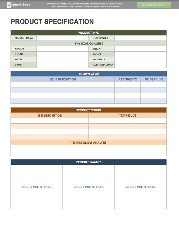 Product Spec Sheet Template Free Product Management Templates Smartsheet