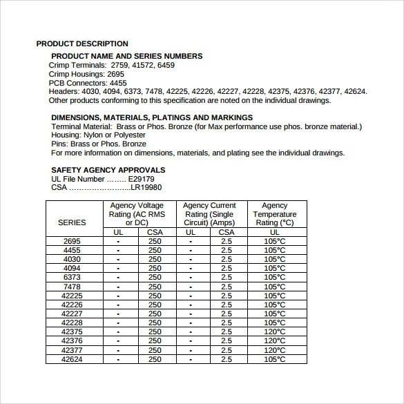 Product Spec Sheet Template Spec Sheet Sample 10 Documents In Pdf Word