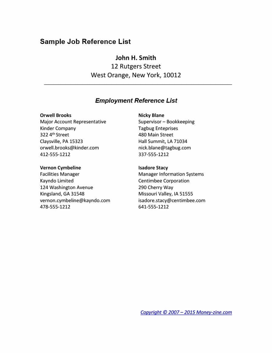 Professional Reference List Template 40 Professional Reference Page Sheet Templates
