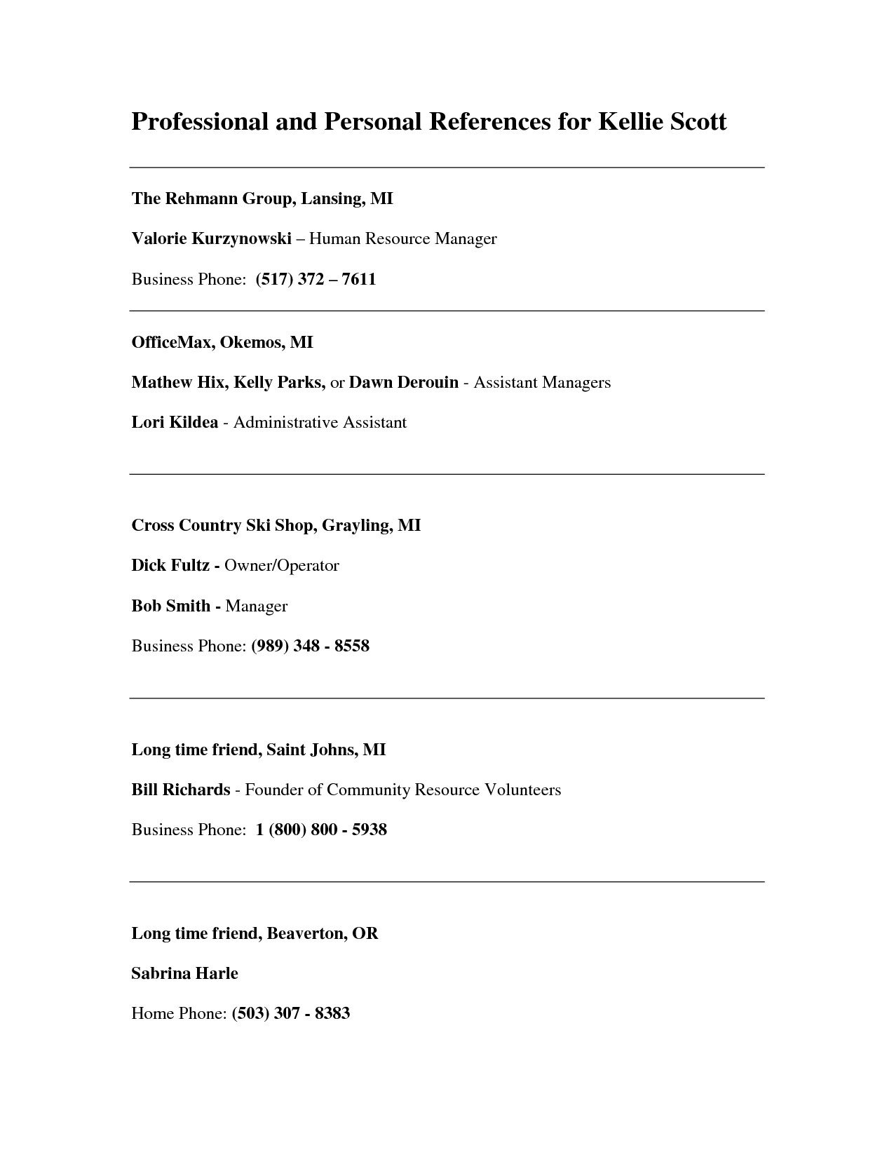 Professional Reference List Template Professional References Template