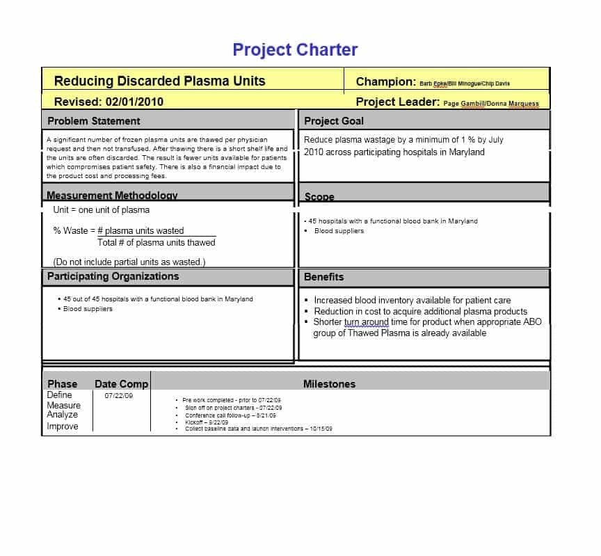 Project Charter Template Excel 40 Project Charter Templates &amp; Samples [excel Word