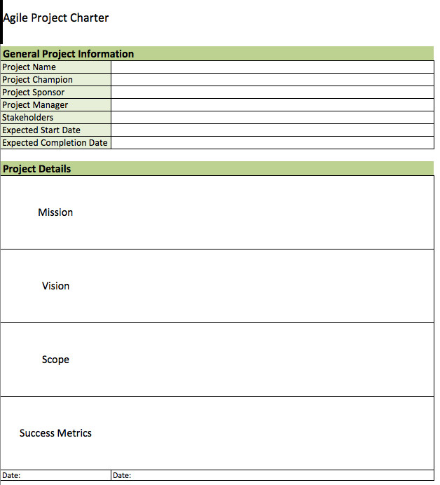 Project Charter Template Excel Free Agile Project Management Templates In Excel