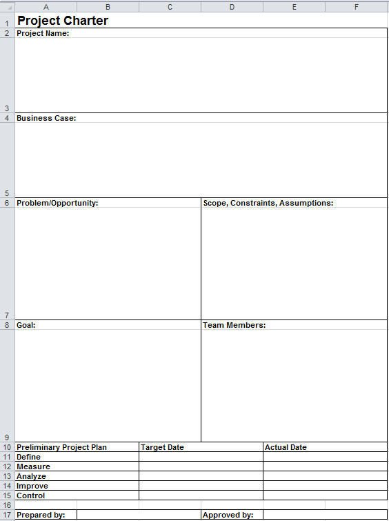Project Charter Template Excel Project Charter Template In Excel