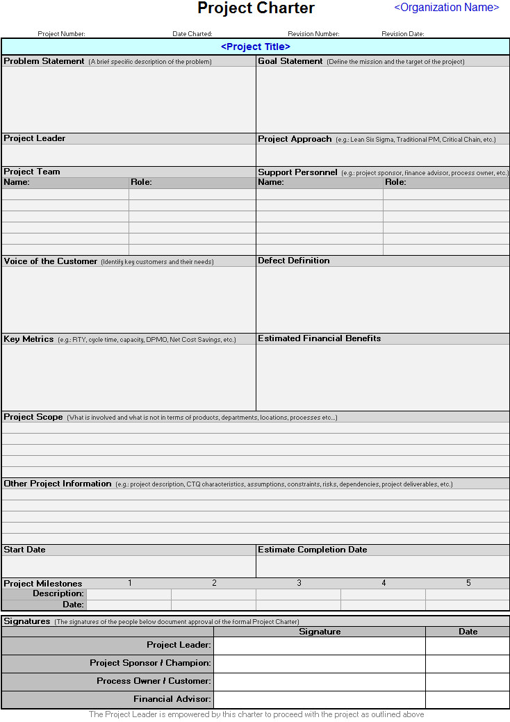 Project Charter Template Excel Project Charter Template