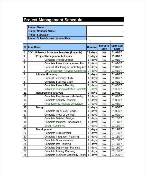Project Management Schedule Template Sample Project Management 10 Documents In Pdf Word Excel
