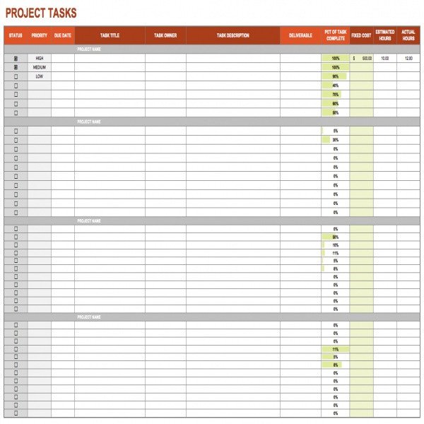 Project Management Task List Template Project Management Task List Template