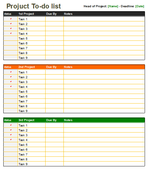 Project Management Task List Template Project to Do List Template Multi Task Dotxes