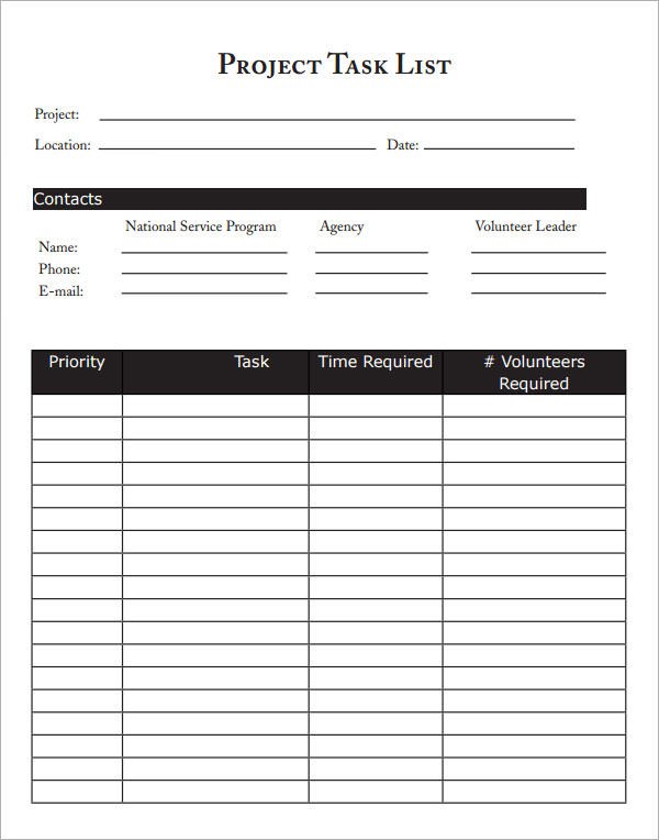 Project Management Task List Template Sample Task List Template 8 Free Documents Download In