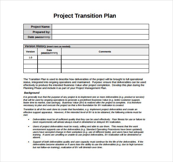 Project Transition Plan Template 9 Sample Transition Plans Pdf Word Pages