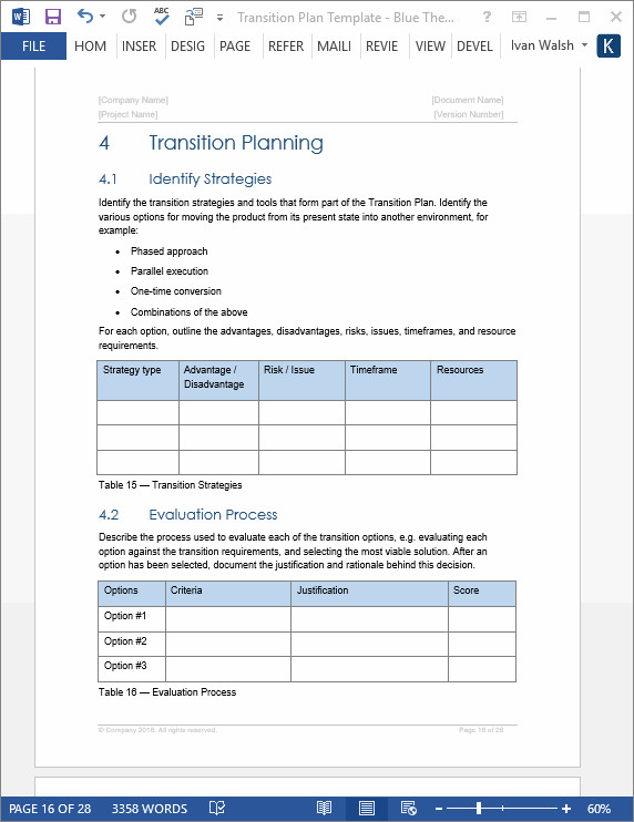 Project Transition Plan Template Transition Plan Template Ms Word Excels – Templates
