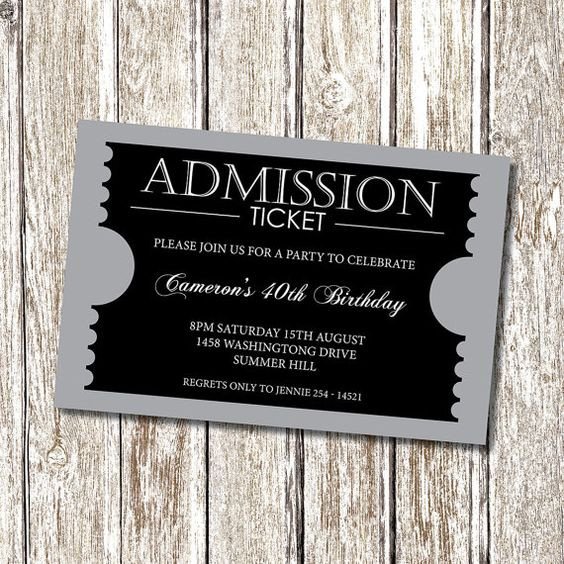 Prom Ticket Template Free Admission Ticket Invitation formal Personalised and