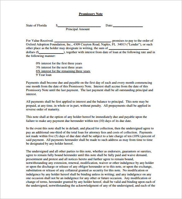 Promissory Note Template Florida 35 Promissory Note Templates Doc Pdf