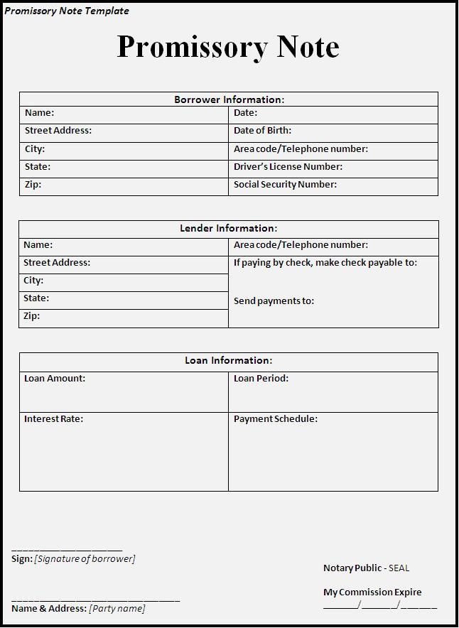 Promissory Note Template Microsoft Word Printable Sample Promissory Note form form …