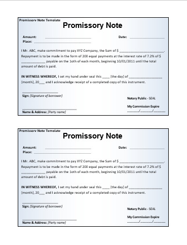 Promissory Note Template Microsoft Word Promissory Note Template