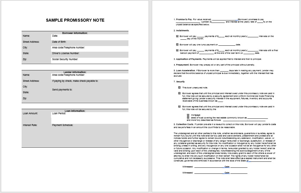 Promissory Note Template Word 43 Free Promissory Note Samples & Templates Ms Word and