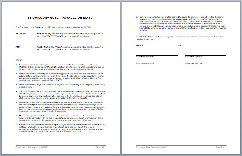 Promissory Note Template Word Promissory Note Template – Microsoft Word Templates