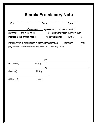 Promissory Note Template Word Promissory Note Template