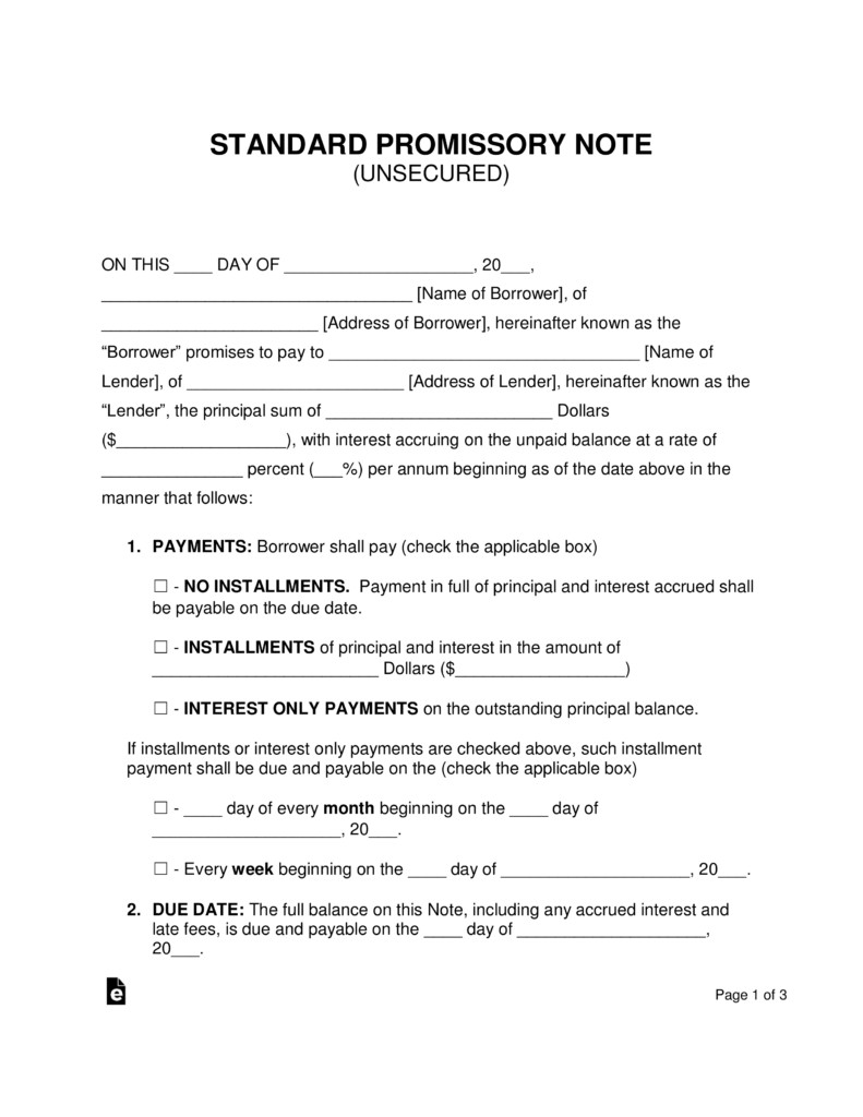 Promissory Note Word Template Free Unsecured Promissory Note Template Word