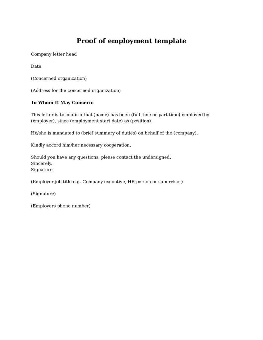 Proof Of Employment Letter Template 2019 Proof Of Employment Letter Fillable Printable Pdf