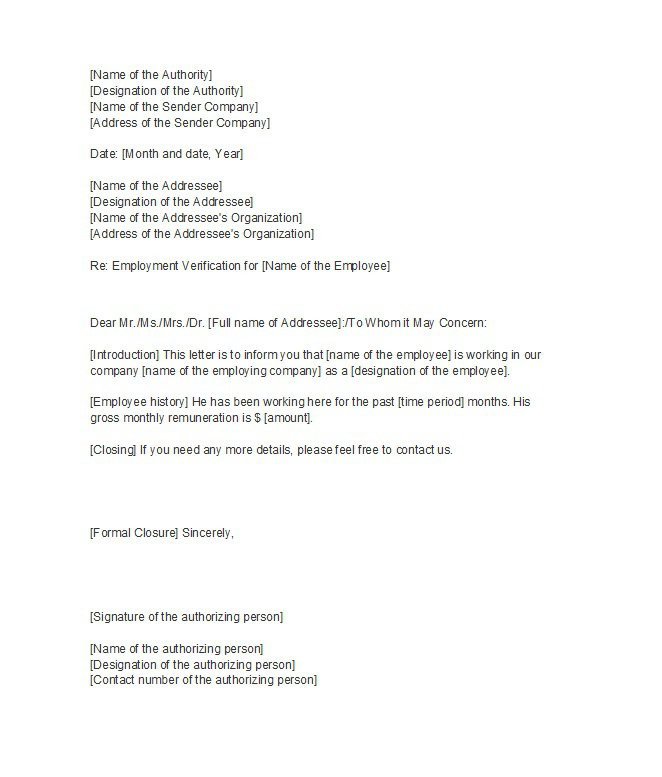 Proof Of Employment Letter Template 40 Proof Of Employment Letters Verification forms &amp; Samples