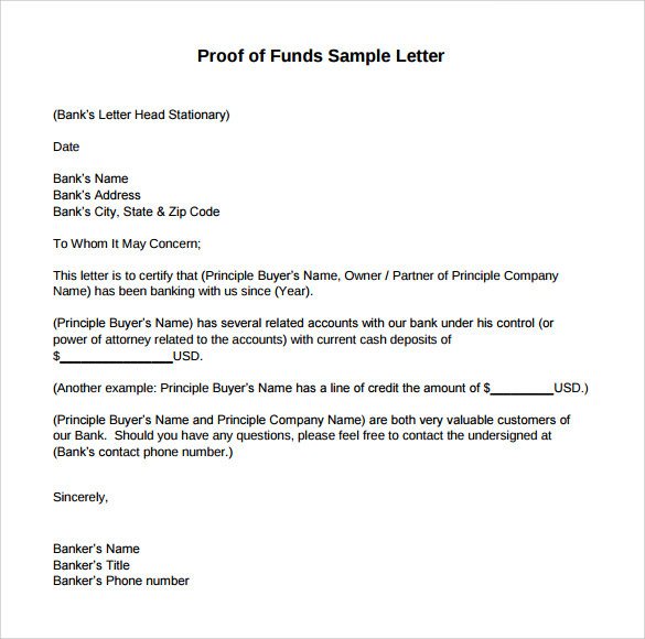 Proof Of Payment Letter Proof Funds Letter 7 Download Free Documents In Pdf