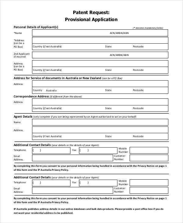 Provisional Patent Application Template Free Application forms