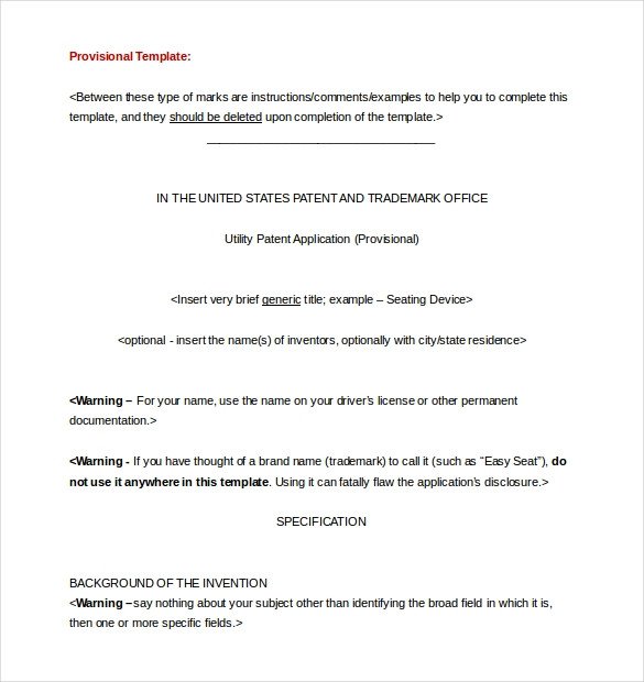 Provisional Patent Application Template Patent Application Template – 12 Free Word Pdf Documents