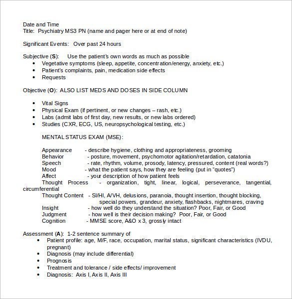Psychiatric soap Note Template 15 soap Note Examples Free Sample Example format